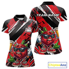 Load image into Gallery viewer, Custom Funny Bowling Ball Drink Beer Bowling Women Polo Shirt, Grunge Red Team Shirt IPHW10117