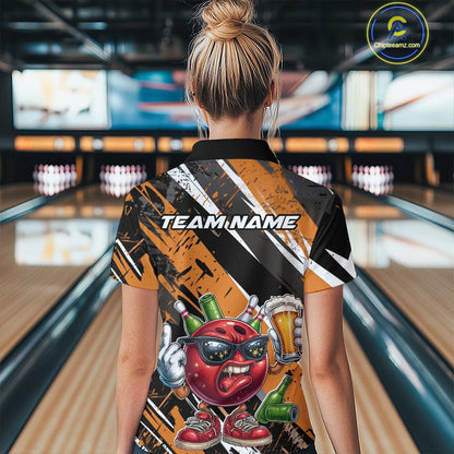 Custom Funny Bowling Ball Drink Beer Bowling Women Quarter-Zip Shirt, Orange Team Shirt IPHW10118