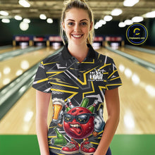 Load image into Gallery viewer, Custom Funny Bowling Ball Drink Beer Bowling Women Polo Shirt, Yellow Bowling Team Shirt IPHW10120