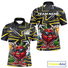 Load image into Gallery viewer, Custom Funny Bowling Ball Drink Beer Bowling Men Polo Shirt, Yellow Bowling Team Shirt IPHW10120