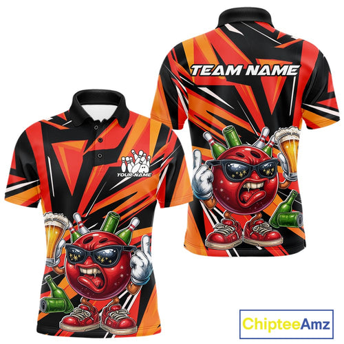 Custom Funny Bowling Ball Drink Beer Bowling Men Polo Shirt, Orange Bowling Team Shirt IPHW10122
