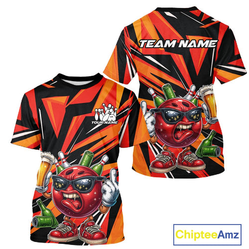 Custom Funny Bowling Ball Drink Beer Bowling Men T-Shirts, Orange Bowling Team IPHW10122