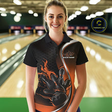 Load image into Gallery viewer, Custom Orange Flame Bowling Women Jerseys, Bowling Team League Shirt Bowlers Jerseys IPHW11303