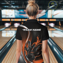 Load image into Gallery viewer, Custom Orange Flame Bowling Women Jerseys, Bowling Team League Shirt Bowlers Jerseys IPHW11303