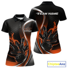 Load image into Gallery viewer, Custom Orange Flame Bowling Women Jerseys, Bowling Team League Shirt Bowlers Jerseys IPHW11303