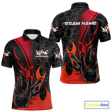 Load image into Gallery viewer, Custom Red Flame Bowling Pattern Bowling Men Polo Shirt, Bowling Team League Shirt IPHW9881