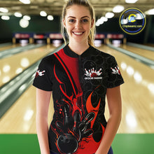 Load image into Gallery viewer, Custom Red Flame Bowling Pattern Bowling Women Quarter-Zip Shirt, Bowling League Shirt IPHW9881