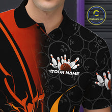 Load image into Gallery viewer, Custom Orange Flame Bowling Pattern Bowling Men Polo Shirt, Bowling Team League Shirt IPHW9883