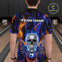 Load image into Gallery viewer, Custom Blue And Yellow Fire Flame Skull Bowling Men Polo Shirts, Hallloween Bowler Outfit IPHW9889
