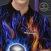 Load image into Gallery viewer, Custom Blue And Yellow Fire Flame Skull Bowling Men Polo Shirts, Hallloween Bowler Outfit IPHW9889