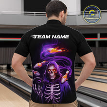 Load image into Gallery viewer, Custom Purple Flame Skeleton Grim Reaper Bowling Men Quarter-Zip Shirt, Halloween Bowling Jersey IPHW9894