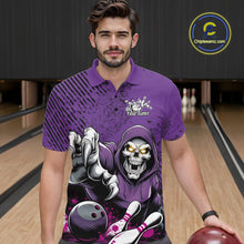Load image into Gallery viewer, Custom Purple Splatter Skeleton Grim Reaper Bowling Men Polo Shirts, Halloween Outfits IPHW9896