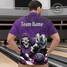 Load image into Gallery viewer, Custom Purple Splatter Skeleton Grim Reaper Bowling Men Quarter-Zip Shirts, Halloween Outfits IPHW9896