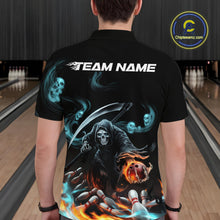 Load image into Gallery viewer, Custom Blue Skull Smoke Grim Reaper Bowling Men Polo Shirt, Halloween Bowling Jerseys IPHW9900