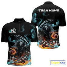 Load image into Gallery viewer, Custom Blue Skull Smoke Grim Reaper Bowling Men Quarter-Zip Shirt, Halloween Bowling Jerseys IPHW9900