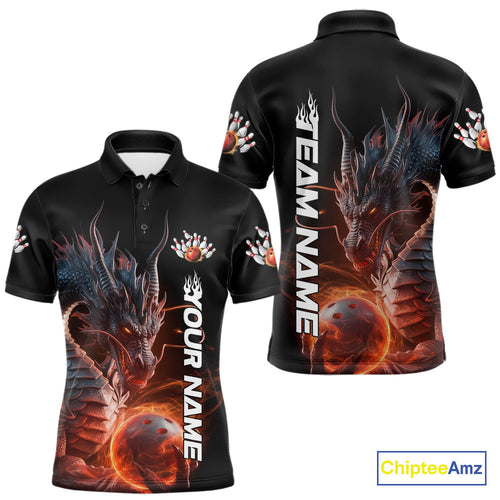 Custom Smoke Flame Dragon Bowling Polo Shirt For Men, Dragon Bowling Team Jerseys IPHW9904