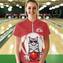 Load image into Gallery viewer, Custom Cool Maine Coon Cat With Funny Gesture Bowling Women Shirt, Bowling Team Outfit IPHW11046
