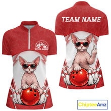 Load image into Gallery viewer, Custom Cool Sphynx Cat With Funny Gesture Bowling Women Shirt, Bowling Team Outfit IPHW11049