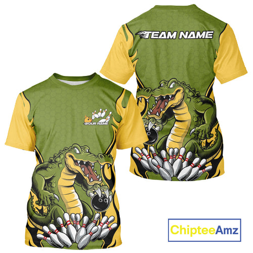 Custom Funny Alligator Bowling T-Shirts For Men, Alligator Bowling Team League IPHW9924