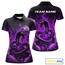 Load image into Gallery viewer, Custom Purple Flame Black Mamba Snake Bowling Women Polo Shirt, Snake Bowling Jerseys IPHW10150