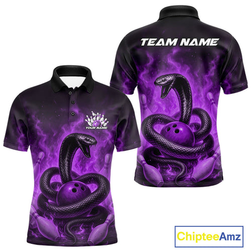 Custom Purple Flame Black Mamba Snake Bowling Men Polo Shirt, Snake Bowling Team Jerseys IPHW10150