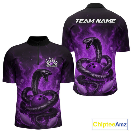 Custom Purple Flame Black Mamba Snake Bowling Men Quarter-Zip Shirt, Snake Bowling Team Jerseys IPHW10150