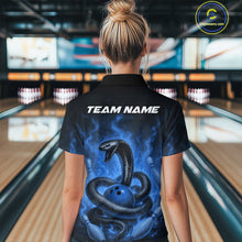 Load image into Gallery viewer, Custom Blue Flame Black Mamba Snake Bowling Women Polo Shirt, Snake Bowling Team Jerseys IPHW10151