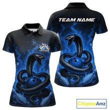 Load image into Gallery viewer, Custom Blue Flame Black Mamba Snake Bowling Women Polo Shirt, Snake Bowling Team Jerseys IPHW10151