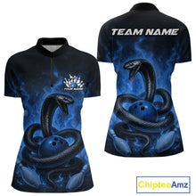 Load image into Gallery viewer, Custom Blue Flame Black Mamba Snake Women Bowling Shirt, Snake Bowling Team Jerseys IPHW10151