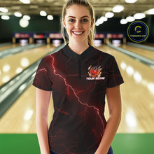 Load image into Gallery viewer, Custom Black And Red Lightning Montrous Flame Bowling Tournament Women Quarter-Zip Shirt IPHW11071