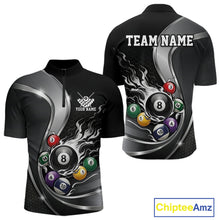 Load image into Gallery viewer, Custom Black And Gray Flame Billiard Men Quarter-Zip Shirts, Billiard Team Jerseys IPHW11342