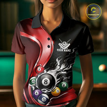 Load image into Gallery viewer, Custom Black And Red Flame Billiard Women Polo Shirts, Billiard Team Jerseys IPHW11343