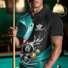 Load image into Gallery viewer, Custom Black And Blue Flame Billiard Men Polo Shirts, Billiard Team Jerseys IPHW11344