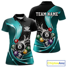 Load image into Gallery viewer, Custom Black And Blue Flame Billiard Women Polo Shirts, Billiard Team Jerseys IPHW11344