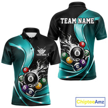 Load image into Gallery viewer, Custom Black And Blue Flame Billiard Men Polo Shirts, Billiard Team Jerseys IPHW11344