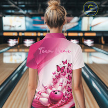 Load image into Gallery viewer, Custom Pink Butterfly Bowling Polo Shirts For Women, Ladies Bowling Team Jerseys IPHW11345