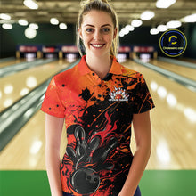 Load image into Gallery viewer, Custom Red Orange Flame Bowling Women Polo Shirts, Splatter Bowling Team Tournament Shirt IPHW9932
