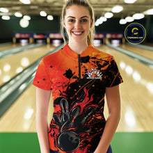 Load image into Gallery viewer, Custom Red Orange Flame Bowling Women Quarter-Zip  Splatter Bowling Tournament Shirt IPHW9932