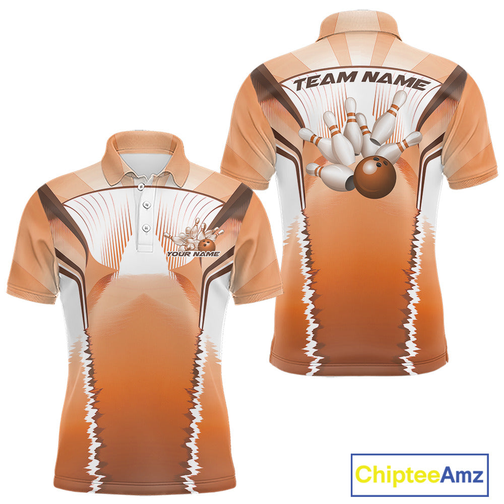 Custom Orange Bowling Team Jerseys, Bowling Uniform Bowling League Polo Shirts For Men IPHW9937