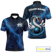 Load image into Gallery viewer, Custom Blue Lightning Cobra Bowling Men Polo Shirt, Bowling Tournament Team Shirt IPHW11076