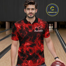 Load image into Gallery viewer, Custom Red Flame Bowling Men Polo Team Shirt, Bowling Tournament Shirt IPHW11083