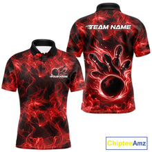 Load image into Gallery viewer, Custom Red Flame Bowling Men Polo Team Shirt, Bowling Tournament Shirt IPHW11083
