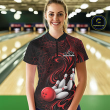 Load image into Gallery viewer, Custom Black And Red Tribal Flame Women Bowling Team Shirt, Polygonal Bowling Jerseys IPHW11382