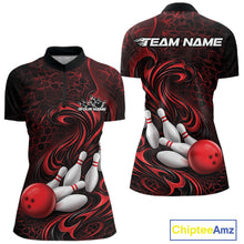 Load image into Gallery viewer, Custom Black And Red Tribal Flame Women Bowling Team Shirt, Polygonal Bowling Jerseys IPHW11382