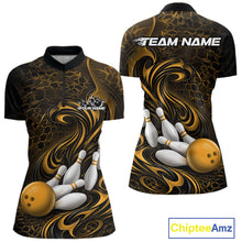 Load image into Gallery viewer, Custom Black And Yellow Tribal Flame Women Bowling Team Shirt, Polygonal Bowling Jerseys IPHW11383