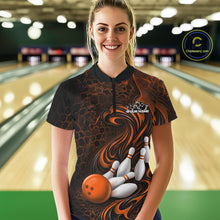 Load image into Gallery viewer, Custom Black And Orange Tribal Flame Women Bowling Team Shirt, Polygonal Bowling Jerseys IPHW11386