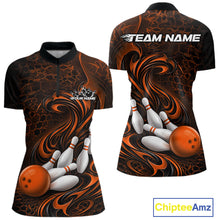 Load image into Gallery viewer, Custom Black And Orange Tribal Flame Women Bowling Team Shirt, Polygonal Bowling Jerseys IPHW11386
