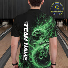 Load image into Gallery viewer, Custom Green Flame Skull Bowling Men Polo Shirts, Gothic Halloween Team Bowling Outfit IPHW11389