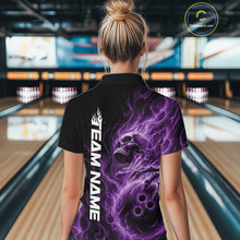 Load image into Gallery viewer, Custom Purple Flame Skull Bowling Women Quarter-Zip Shirt, Halloween Team Bowling Outfit IPHW11390