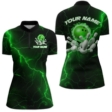 Load image into Gallery viewer, Green Thunder Lightning Flame Bowling Ball Custom Bowling Team Shirts For Women Bowlers IPHW6717